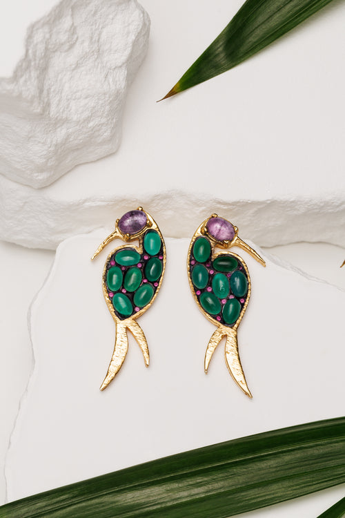 Cercei agat verde si ametist Hummingbird’s Secret