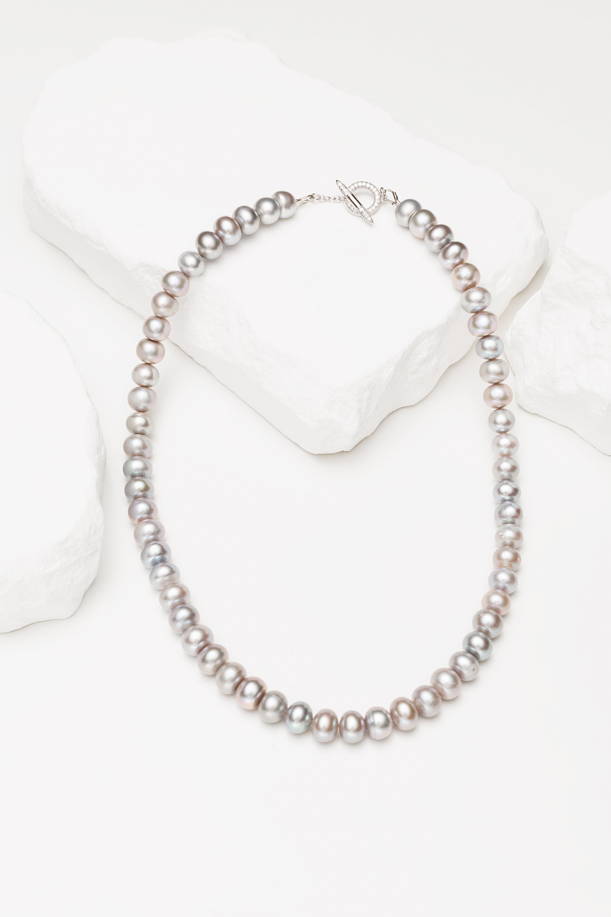 Colier perle naturale cultura gri semi rotunde Iridescence