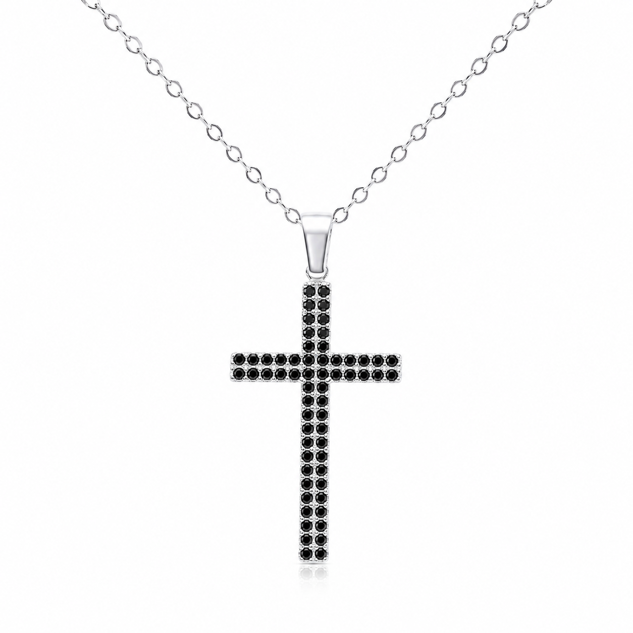 Cruce argintie cu cristale negre