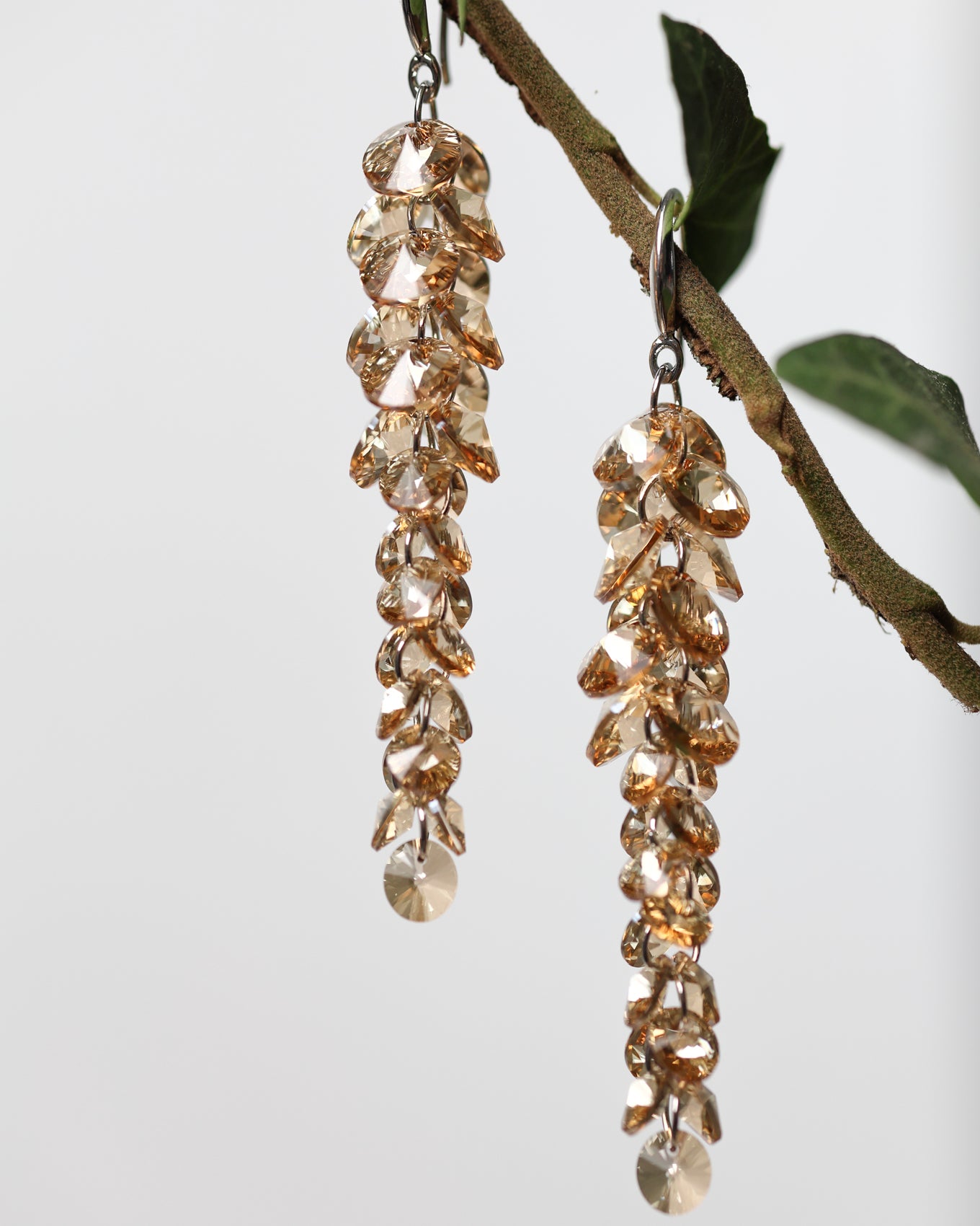 Cercei argint si cristale fatetate premium Crystallized Amberfall