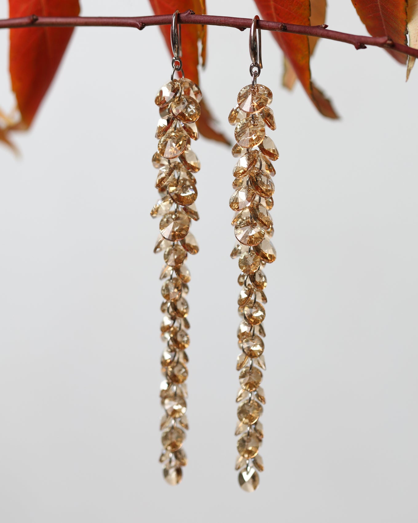 Cercei argint si cristale fatetate premium Crystallized Amberfall