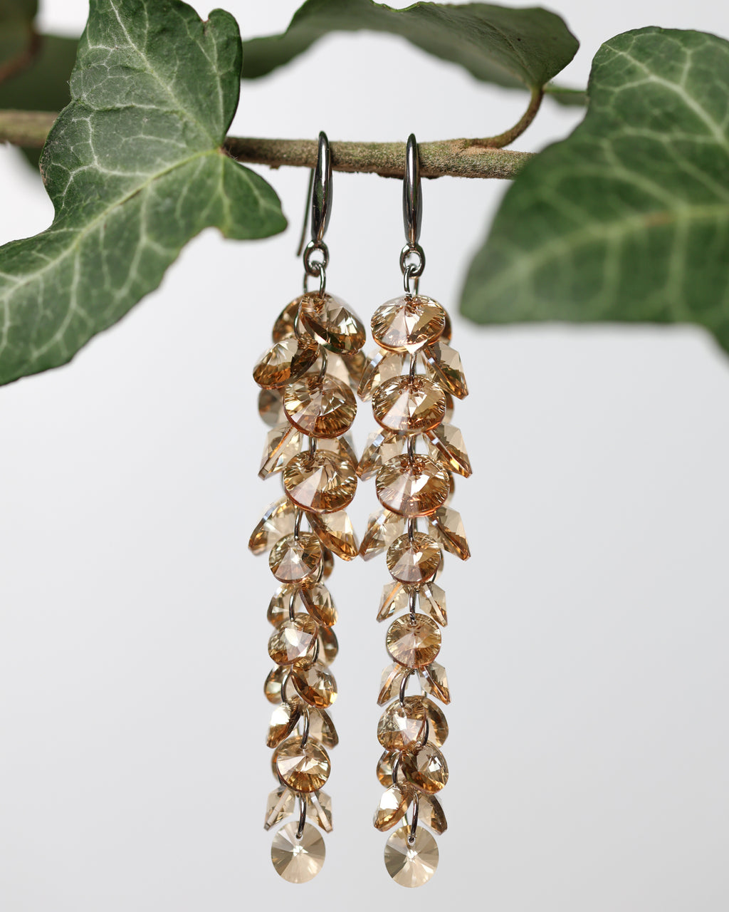 Cercei argint si cristale fatetate premium Crystallized Amberfall