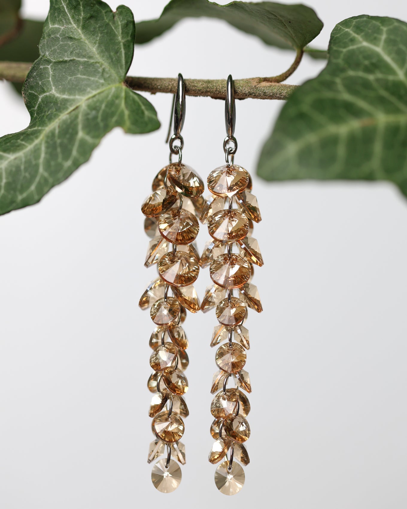 Cercei argint si cristale fatetate premium Crystallized Amberfall