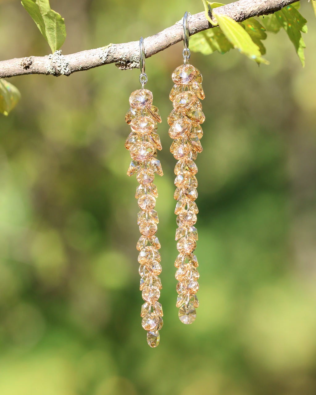 Cercei argint si cristale fatetate premium Crystallized Amberfall