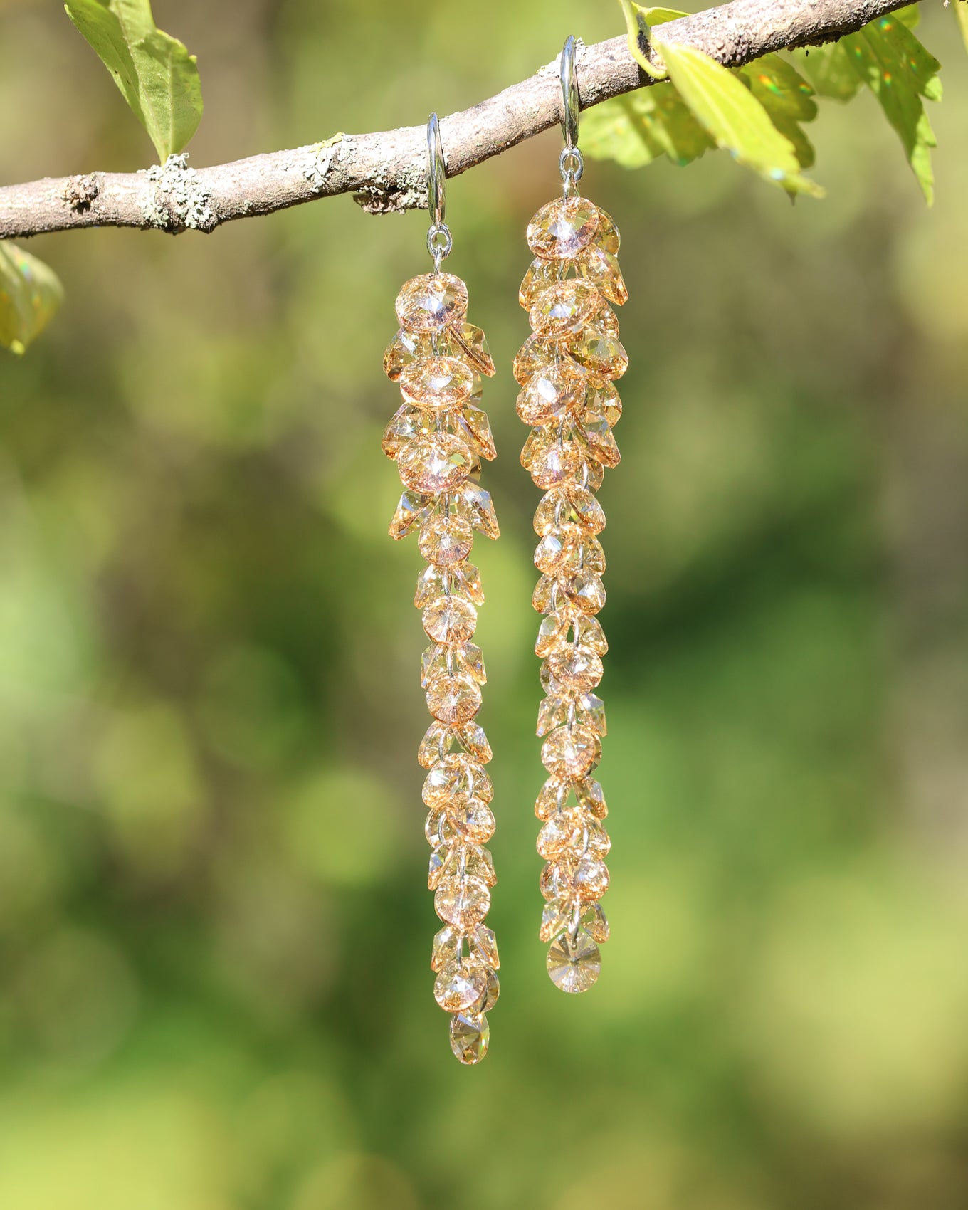 Cercei argint si cristale fatetate premium Crystallized Amberfall