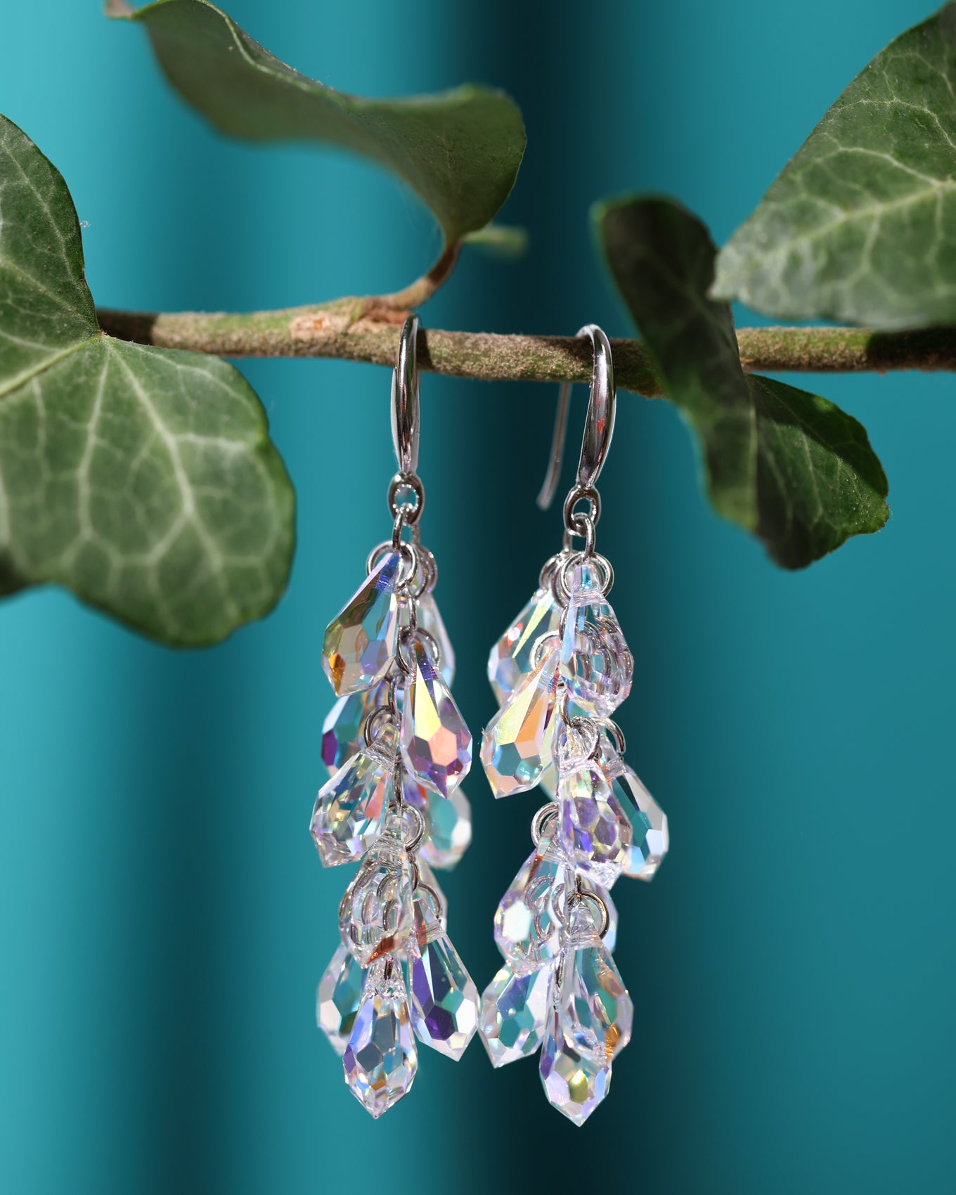 Cercei argint si cristale fatetate Frosted Drops