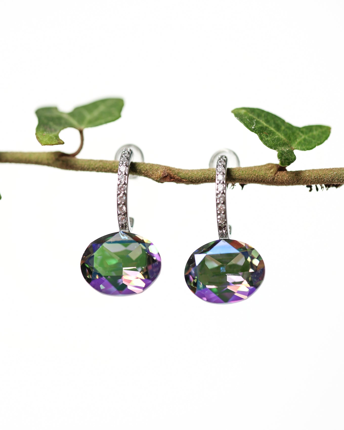 Cercei argint si cristale fatetate Crystallized Mirage Borealis