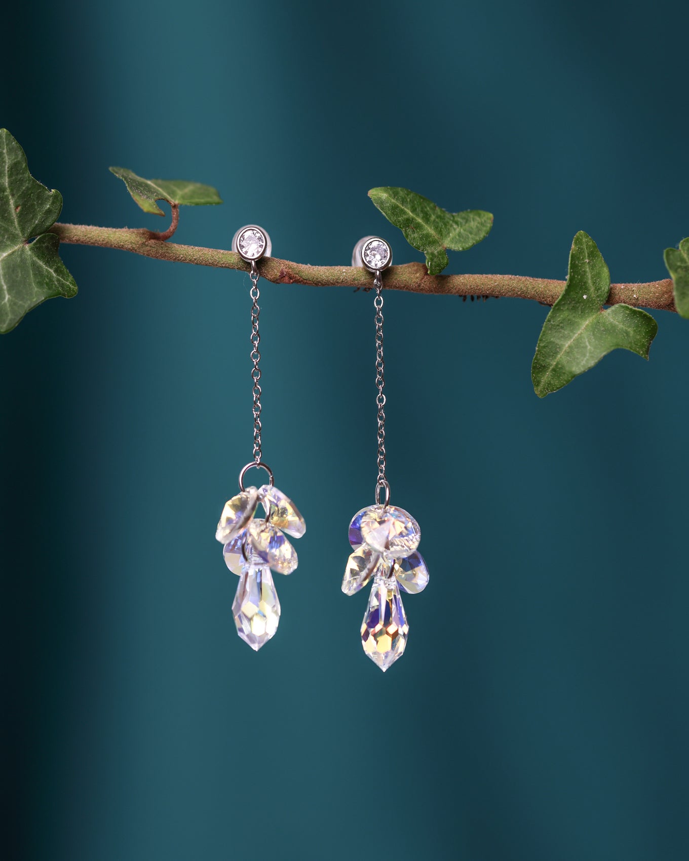 Cercei argint si cristale fatetate cu precizie optica ridicata Crystallized Whisperfall