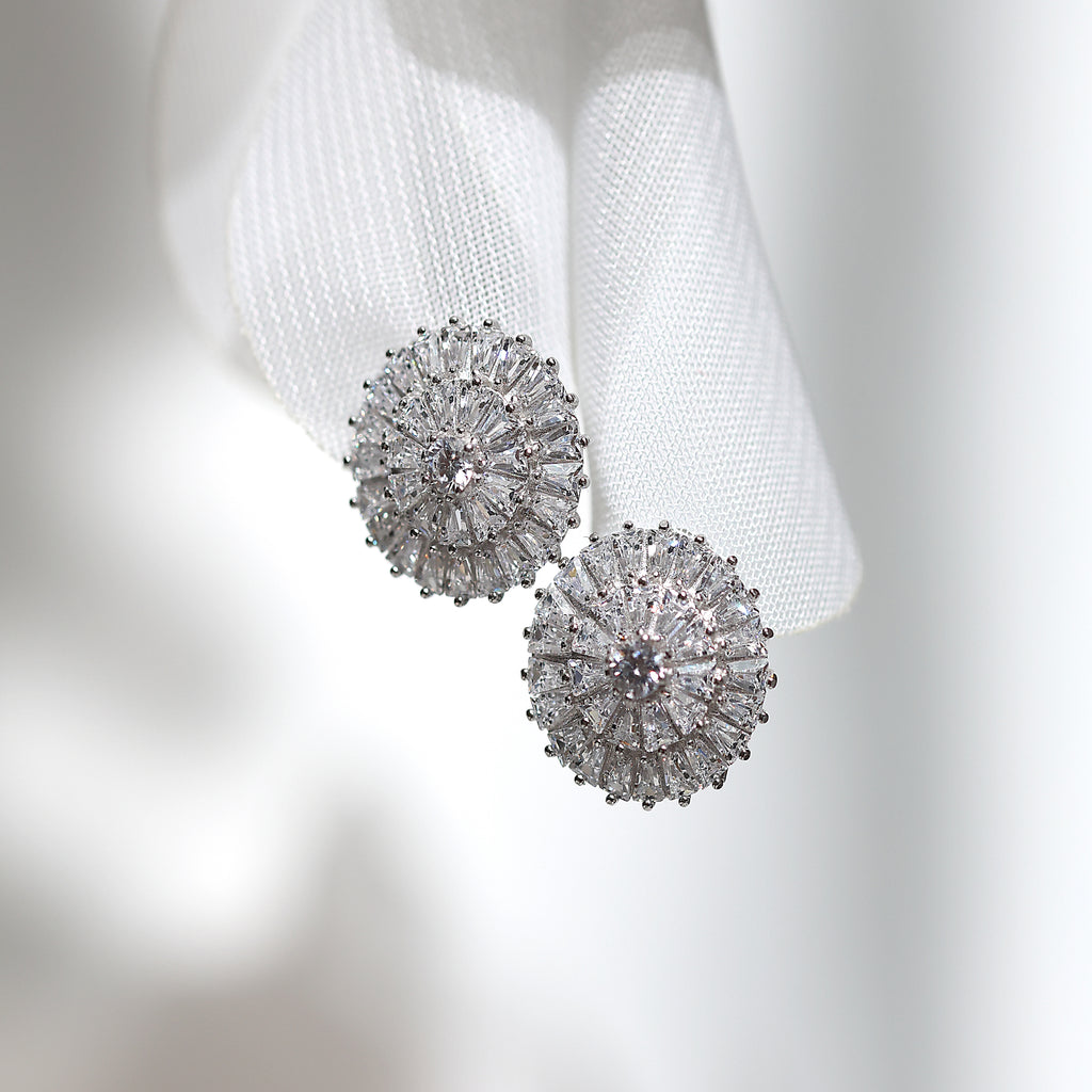 Cercei Frosted Crown din argint rodiat si zirconiu