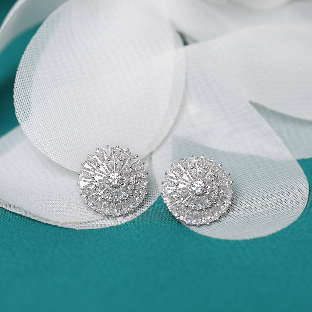 Cercei Frosted Crown din argint rodiat si zirconiu