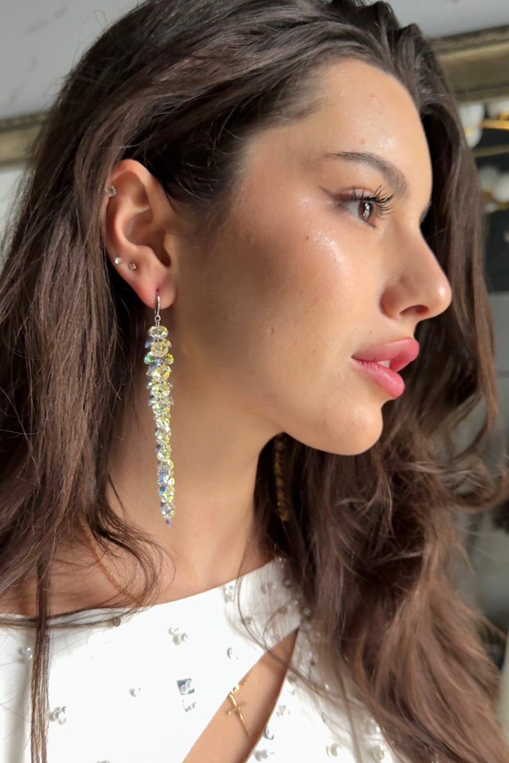 Cercei argint si cristale fatetate premium Crystallized Lightfall