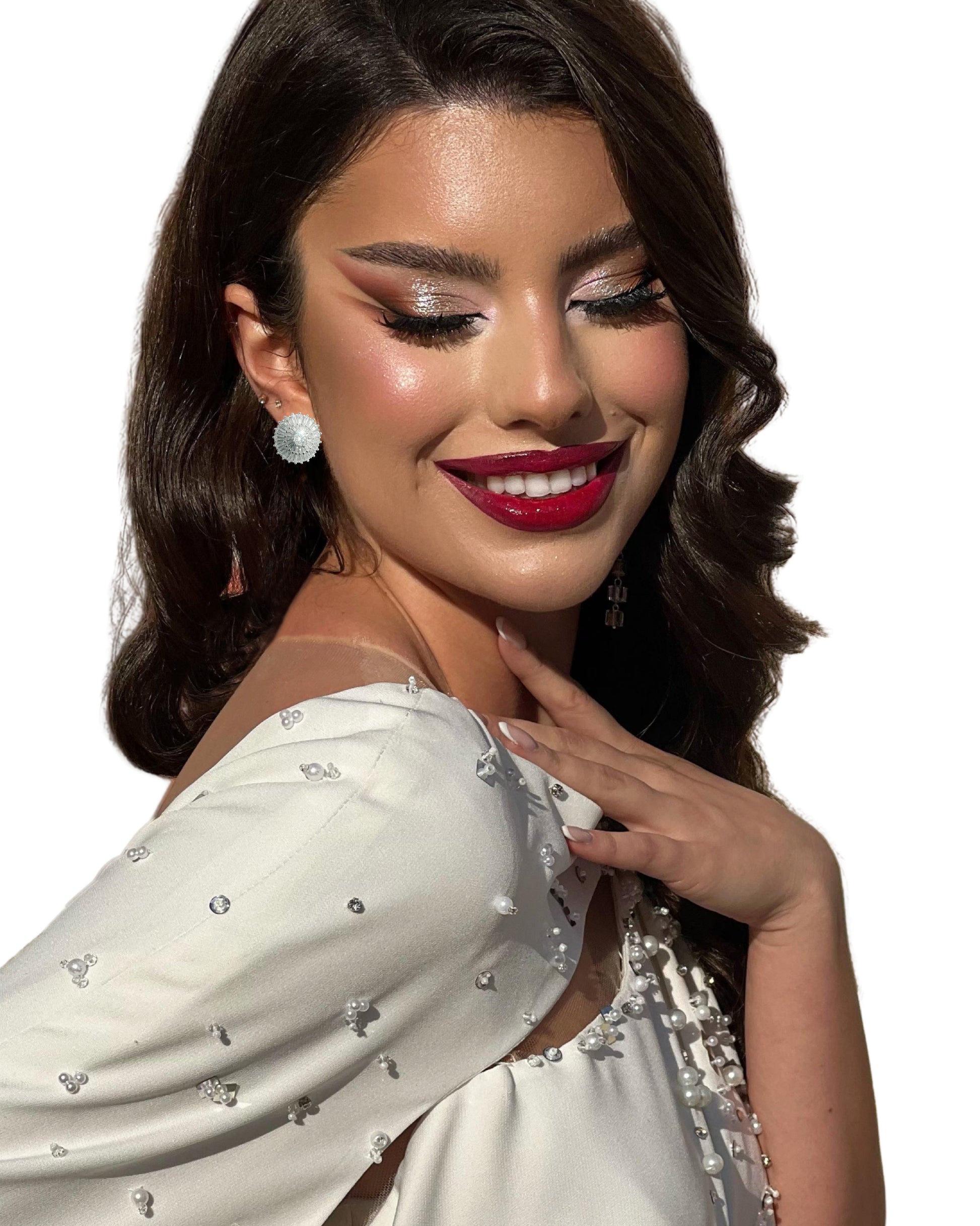 Cercei Frosted Crown din argint rodiat si zirconiu