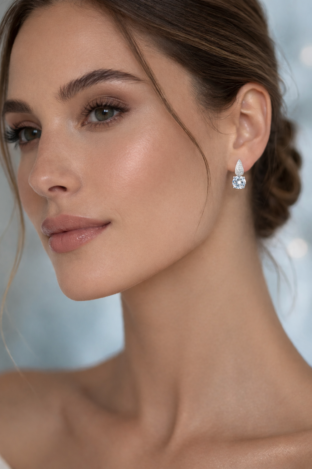Cercei argint si diamant laborator Celest Drop