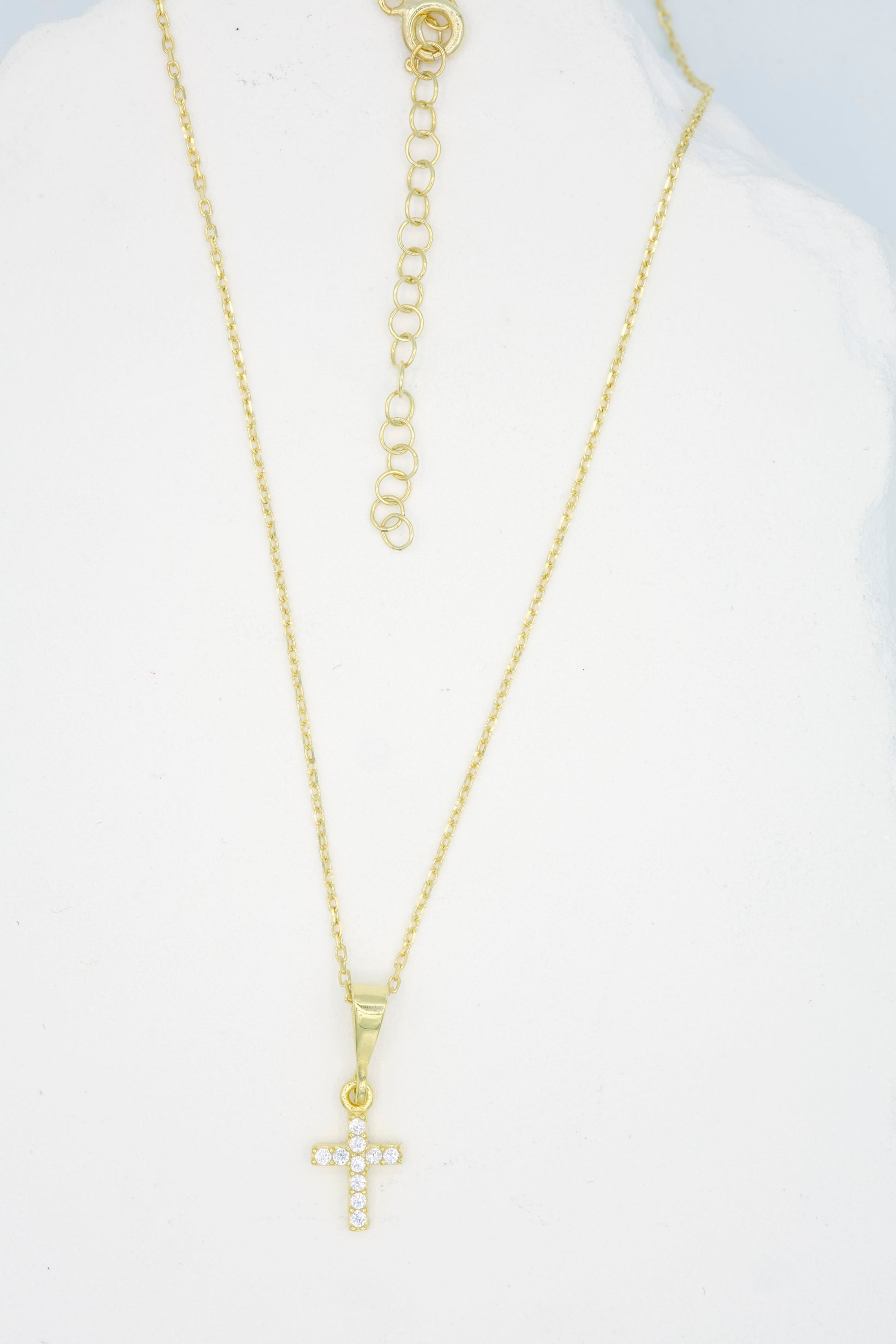 Gold Cross – Colier cu cruce din argint 925 placat cu aur și Cubic Zirconia