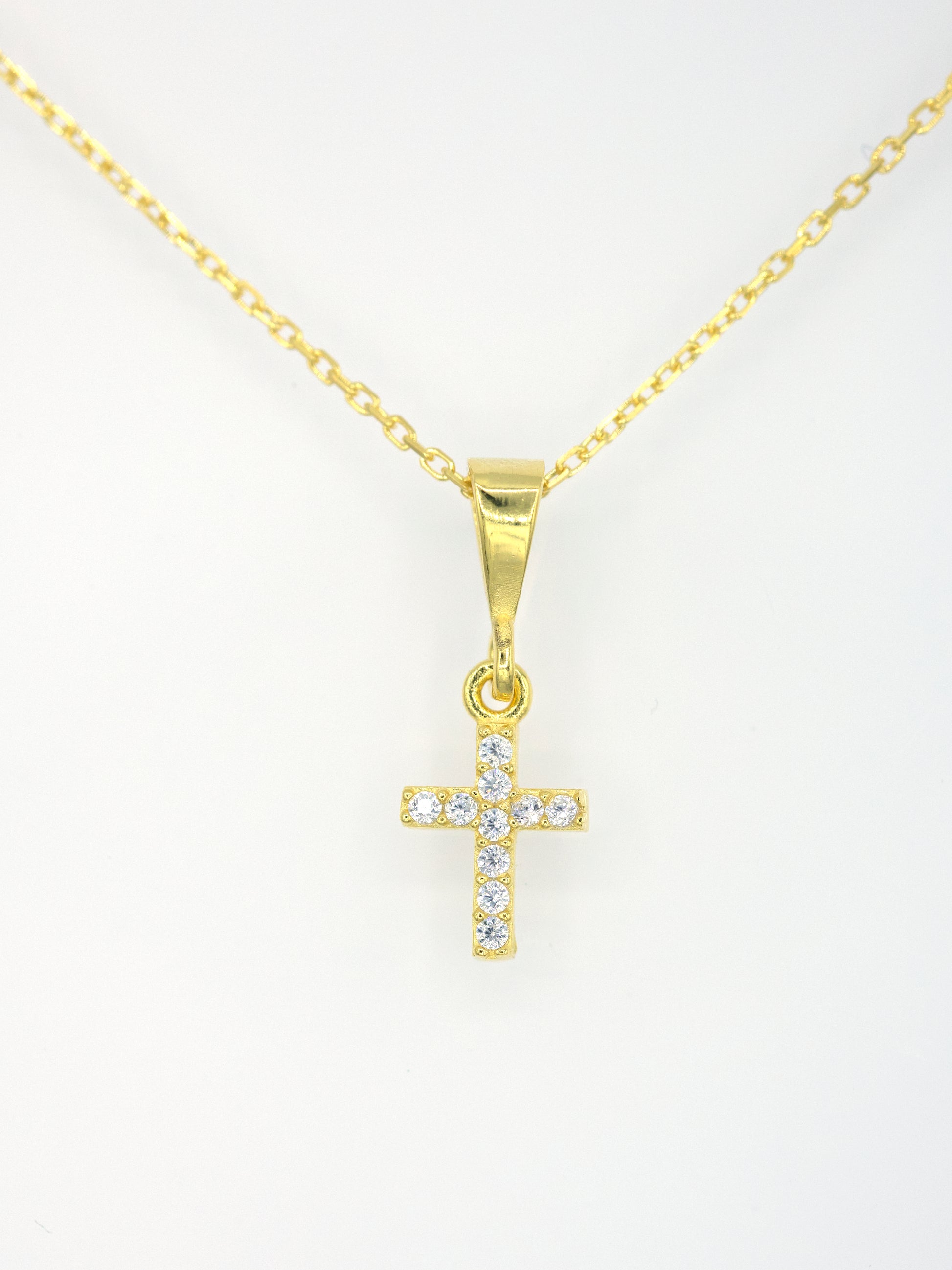 Gold Cross – Colier cu cruce din argint 925 placat cu aur și Cubic Zirconia